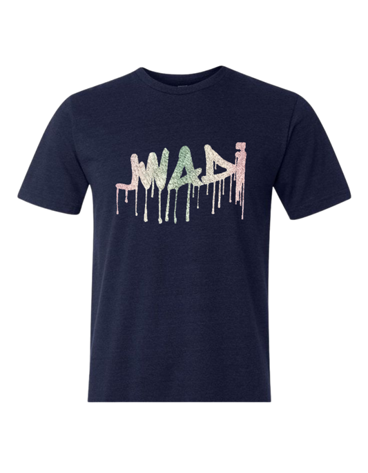 GRAFFITI TEE - NAVY W/ IRIDESCANT PINK WHITE & GREEN - XL