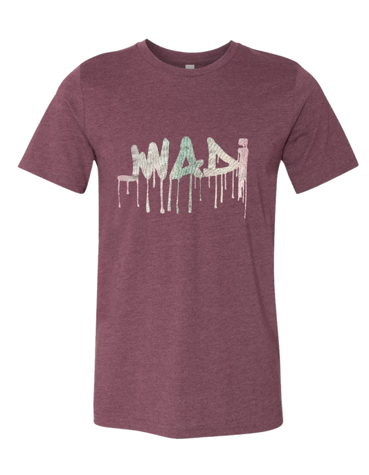 GRAFFITI TEE -HEATHER MAROON W/ GREEN AND PURPLE